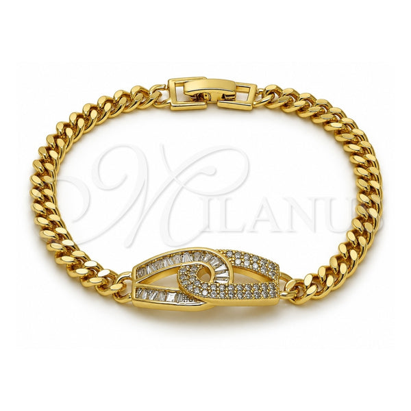 Pulsera Elegante 03.266.0087.07 Oro Laminado, Diseño de Infinito y Baguette, con Zirconia Cubica Blanca, Pulido, Tono Dorado (Grosor 05 MM, 8 Pulgadas de Largo)