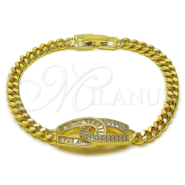 Pulsera Elegante 03.266.0087.07 Oro Laminado, Diseño de Infinito y Baguette, con Zirconia Cubica Blanca, Pulido, Tono Dorado (Grosor 05 MM, 8 Pulgadas de Largo)