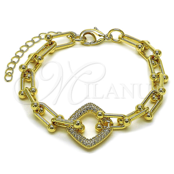 Pulsera Elegante 03.266.0088.07 Oro Laminado, con Micro Pave Blanca, Pulido, Tono Dorado (Grosor 09 MM, 8 Pulgadas de Largo)