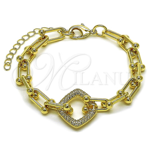 Pulsera Elegante 03.266.0088.07 Oro Laminado, con Micro Pave Blanca, Pulido, Tono Dorado (Grosor 09 MM, 8 Pulgadas de Largo)