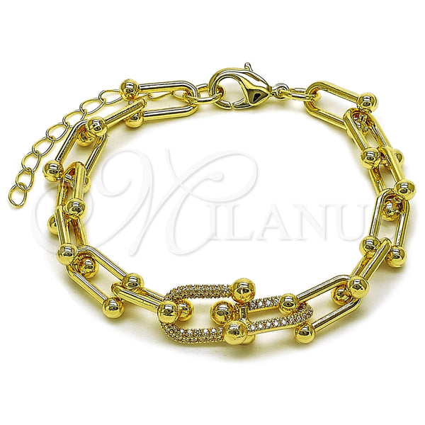 Pulsera Elegante 03.266.0089.07 Oro Laminado, con Micro Pave Blanca, Pulido, Tono Dorado (Grosor 09 MM, 8 Pulgadas de Largo)