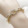 Pulsera Elegante 03.266.0090.07 Oro Laminado, Diseño de Puff Mariner, con Zirconia Cubica Blanca, Pulido, Tono Dorado (Grosor 09 MM, 8 Pulgadas de Largo)