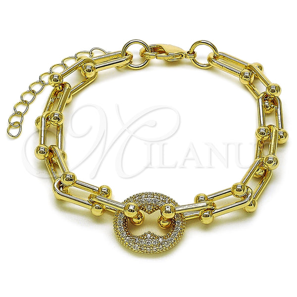 Pulsera Elegante 03.266.0090.07 Oro Laminado, Diseño de Puff Mariner, con Zirconia Cubica Blanca, Pulido, Tono Dorado (Grosor 09 MM, 8 Pulgadas de Largo)