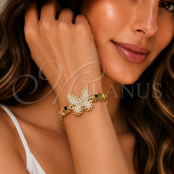 Pulsera Elegante 03.266.0091.07 Oro Laminado, Diseño de Mariposa, con Zirconia Cubica Blanca, Pulido, Tono Dorado (Grosor 06.5 MM, 7 Pulgadas de Largo)