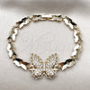 Pulsera Elegante 03.266.0091.07 Oro Laminado, Diseño de Mariposa, con Zirconia Cubica Blanca, Pulido, Tono Dorado (Grosor 06.5 MM, 7 Pulgadas de Largo)