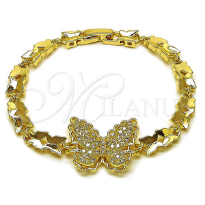 Pulsera Elegante 03.266.0091.07 Oro Laminado, Diseño de Mariposa, con Zirconia Cubica Blanca, Pulido, Tono Dorado (Grosor 06.5 MM, 7 Pulgadas de Largo)
