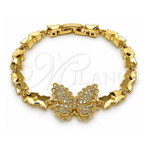 Pulsera Elegante 03.266.0091.07 Oro Laminado, Diseño de Mariposa, con Zirconia Cubica Blanca, Pulido, Tono Dorado (Grosor 06.5 MM, 7 Pulgadas de Largo)