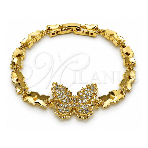 Pulsera Elegante 03.266.0091.07 Oro Laminado, Diseño de Mariposa, con Zirconia Cubica Blanca, Pulido, Tono Dorado (Grosor 06.5 MM, 7 Pulgadas de Largo)