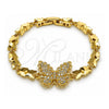 Pulsera Elegante 03.266.0091.07 Oro Laminado, Diseño de Mariposa, con Zirconia Cubica Blanca, Pulido, Tono Dorado (Grosor 06.5 MM, 7 Pulgadas de Largo)