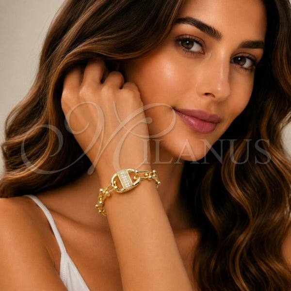 Pulsera Elegante 03.266.0092.07 Oro Laminado, Diseño de Puff Mariner, con Zirconia Cubica Blanca, Pulido, Tono Dorado (Grosor 09 MM, 8 Pulgadas de Largo)