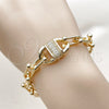 Pulsera Elegante 03.266.0092.07 Oro Laminado, Diseño de Puff Mariner, con Zirconia Cubica Blanca, Pulido, Tono Dorado (Grosor 09 MM, 8 Pulgadas de Largo)