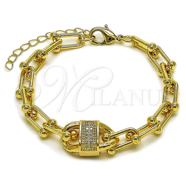 Pulsera Elegante 03.266.0092.07 Oro Laminado, Diseño de Puff Mariner, con Zirconia Cubica Blanca, Pulido, Tono Dorado (Grosor 09 MM, 8 Pulgadas de Largo)