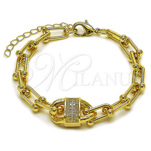 Pulsera Elegante 03.266.0092.07 Oro Laminado, Diseño de Puff Mariner, con Zirconia Cubica Blanca, Pulido, Tono Dorado (Grosor 09 MM, 8 Pulgadas de Largo)
