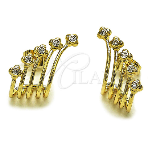 Arete Dormilona 02.60.0175 Oro Laminado, Diseño de Trébol de Cuatro Hojas, con Zirconia Cubica Blanca, Pulido, Tono Dorado