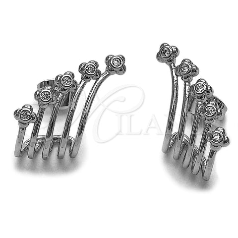 Arete Dormilona 02.60.0175.1 Rodio Laminado, Diseño de Trébol de Cuatro Hojas, con Zirconia Cubica Blanca, Pulido, Rodinado
