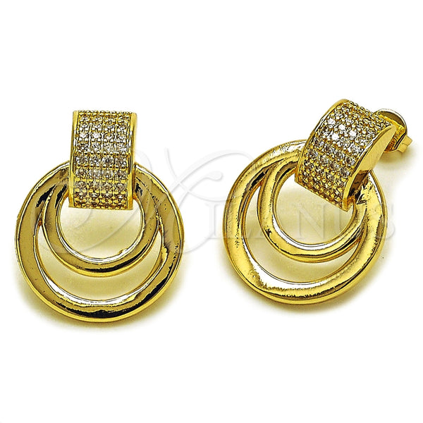 Arete Dormilona 02.60.0177 Oro Laminado, Diseño de Hebilla del Cinturón, con Micro Pave Blanca, Pulido, Tono Dorado