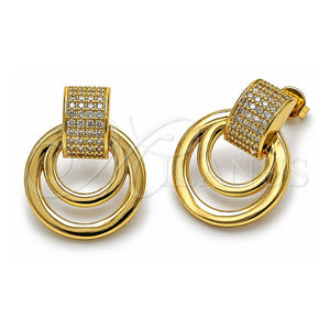 Arete Dormilona 02.60.0177 Oro Laminado, Diseño de Hebilla del Cinturón, con Micro Pave Blanca, Pulido, Tono Dorado