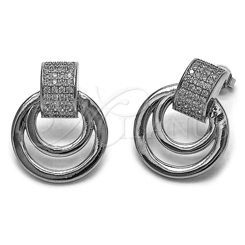 Arete Dormilona 02.60.0177.1 Rodio Laminado, Diseño de Hebilla del Cinturón, con Micro Pave Blanca, Pulido, Rodinado