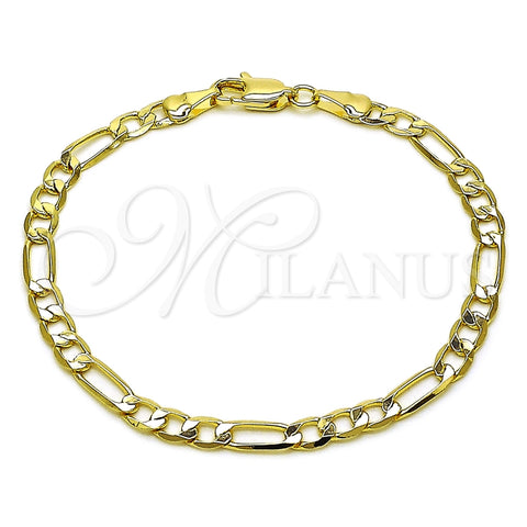 Pulsera Básica 04.213.0113.07 Oro Laminado, Diseño de Figaro, Pulido, Tono Dorado (Grosor 04.5 MM, 8 Pulgadas de Largo)