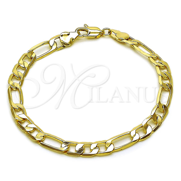Pulsera Básica 04.213.0101.07 Oro Laminado, Diseño de Figaro, Pulido, Tono Dorado (Calibre 160, Grosor 06 MM, 8 Pulgadas de Largo)