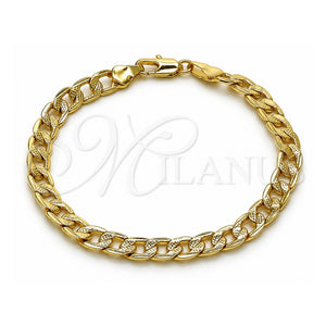 Pulsera Básica 04.213.0119.07 Oro Laminado, Diseño de Cubana Pave, Pulido, Tono Dorado (Grosor 06 MM, 8 Pulgadas de Largo)