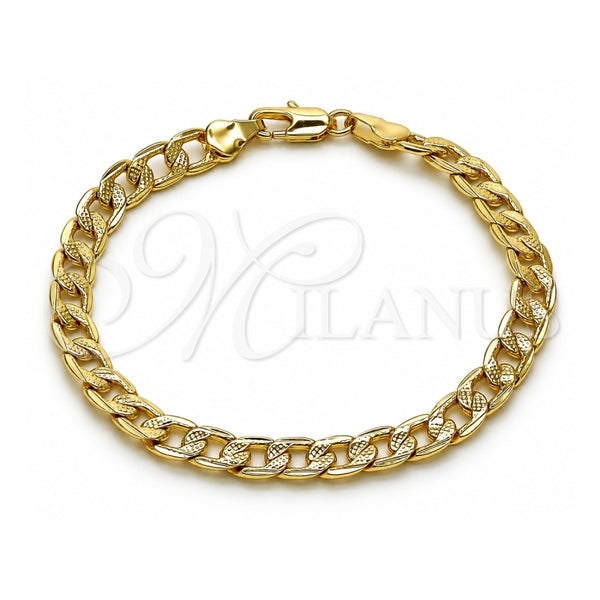Pulsera Básica 04.213.0119.07 Oro Laminado, Diseño de Cubana Pave, Pulido, Tono Dorado (Grosor 06 MM, 8 Pulgadas de Largo)
