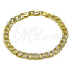 Pulsera Básica 04.213.0119.07 Oro Laminado, Diseño de Cubana Pave, Pulido, Tono Dorado (Grosor 06 MM, 8 Pulgadas de Largo)
