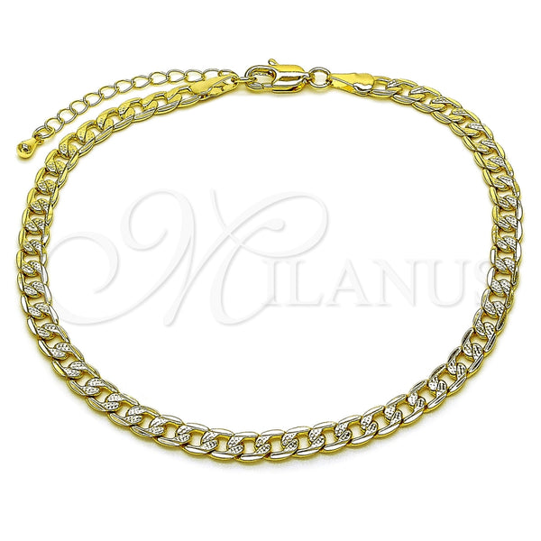 Tobillera Básica 04.63.1423.10 Oro Laminado, Diseño de Cubana Pave, Diamantado, Tono Dorado (Calibre 120, Grosor 05.1 MM, 10 Pulgadas de Largo)