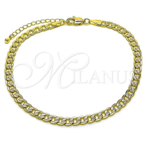 Tobillera Básica 04.63.1423.10 Oro Laminado, Diseño de Cubana Pave, Diamantado, Tono Dorado (Calibre 120, Grosor 05.1 MM, 10 Pulgadas de Largo)