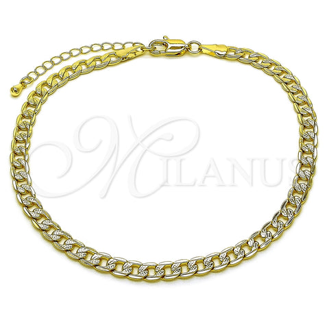Tobillera Básica 04.63.1423.10 Oro Laminado, Diseño de Cubana Pave, Diamantado, Tono Dorado (Calibre 120, Grosor 05.1 MM, 10 Pulgadas de Largo)