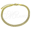 Tobillera Básica 04.63.1423.10 Oro Laminado, Diseño de Cubana Pave, Diamantado, Tono Dorado (Calibre 120, Grosor 05.1 MM, 10 Pulgadas de Largo)