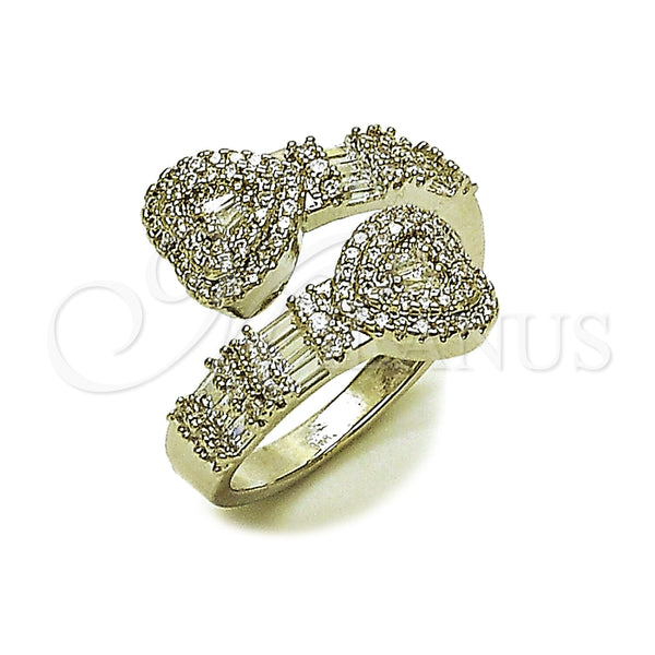 Anillo Multi Piedra 01.283.0035.1 Rodio Laminado, Diseño de Corazón y Baguette, con Zirconia Cubica Blanca y Micro Pave Blanca, Pulido, Rodinado (Talla Unica)