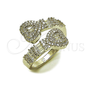 Anillo Multi Piedra 01.283.0035.1 Rodio Laminado, Diseño de Corazón y Baguette, con Zirconia Cubica Blanca y Micro Pave Blanca, Pulido, Rodinado (Talla Unica)