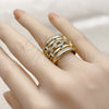 Anillo Multi Piedra 01.282.0010.09 Oro Laminado, Diseño de Paperclip, con Zirconia Cubica Verde y Micro Pave Blanca, Pulido, Tono Dorado (Tamaño 9)