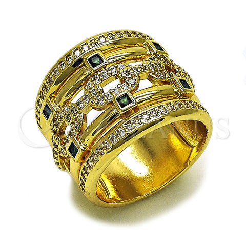 Anillo Multi Piedra 01.282.0010.09 Oro Laminado, Diseño de Paperclip, con Zirconia Cubica Verde y Micro Pave Blanca, Pulido, Tono Dorado (Tamaño 9)
