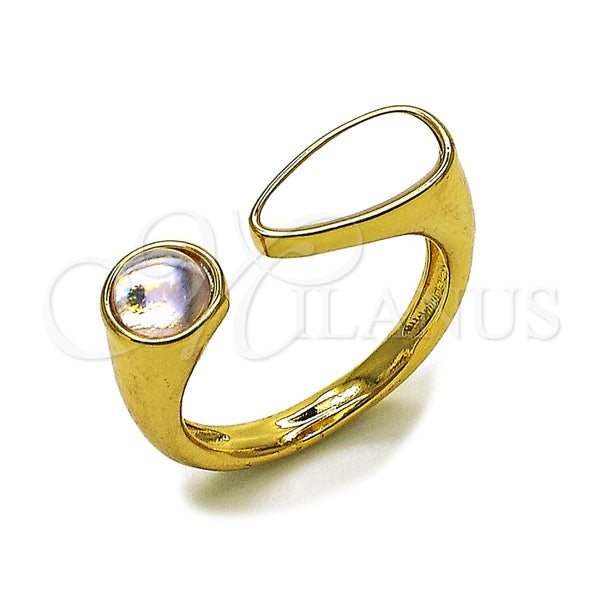 Anillo Multi Piedra 01.282.0011 Oro Laminado, Diseño de Caballo y Gota, con Madre Perla Marfil y Zirconia Cubica Blanca, Pulido, Tono Dorado (Talla Unica)