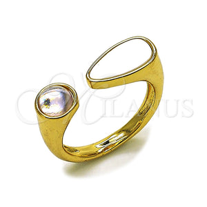 Anillo Multi Piedra 01.282.0011 Oro Laminado, Diseño de Caballo y Gota, con Madre Perla Marfil y Zirconia Cubica Blanca, Pulido, Tono Dorado (Talla Unica)