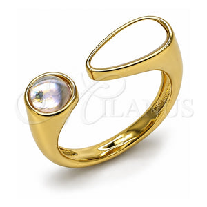 Anillo Multi Piedra 01.282.0011 Oro Laminado, Diseño de Caballo y Gota, con Madre Perla Marfil y Zirconia Cubica Blanca, Pulido, Tono Dorado (Talla Unica)