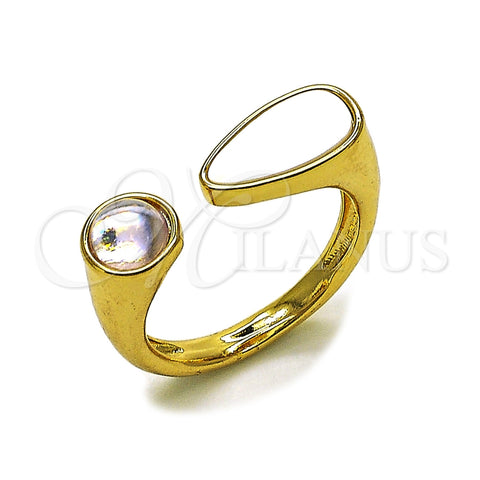 Anillo Multi Piedra 01.282.0011 Oro Laminado, Diseño de Caballo y Gota, con Madre Perla Marfil y Zirconia Cubica Blanca, Pulido, Tono Dorado (Talla Unica)