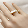 Anillo Multi Piedra 01.282.0012 Oro Laminado, Diseño de Herradura, con Madre Perla Marfil, Pulido, Tono Dorado (Talla Unica)