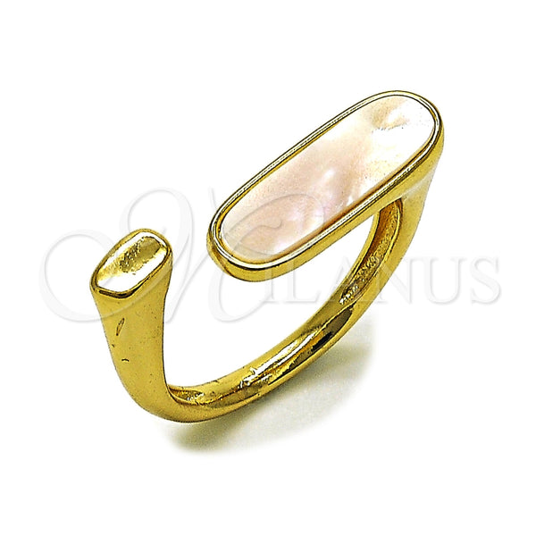 Anillo Multi Piedra 01.282.0012 Oro Laminado, Diseño de Herradura, con Madre Perla Marfil, Pulido, Tono Dorado (Talla Unica)