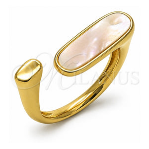 Anillo Multi Piedra 01.282.0012 Oro Laminado, Diseño de Herradura, con Madre Perla Marfil, Pulido, Tono Dorado (Talla Unica)