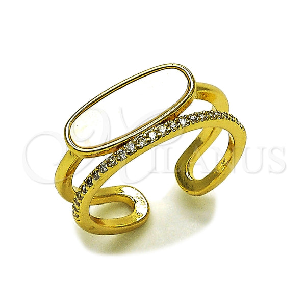 Anillo Multi Piedra 01.282.0013 Oro Laminado, con Madre Perla Marfil y Micro Pave Blanca, Pulido, Tono Dorado (Talla Unica)
