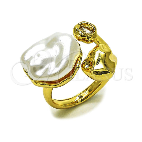 Anillo Multi Piedra 01.282.0014 Oro Laminado, con Perla Marfil y Zirconia Cubica Blanca, Pulido, Tono Dorado (Talla Unica)