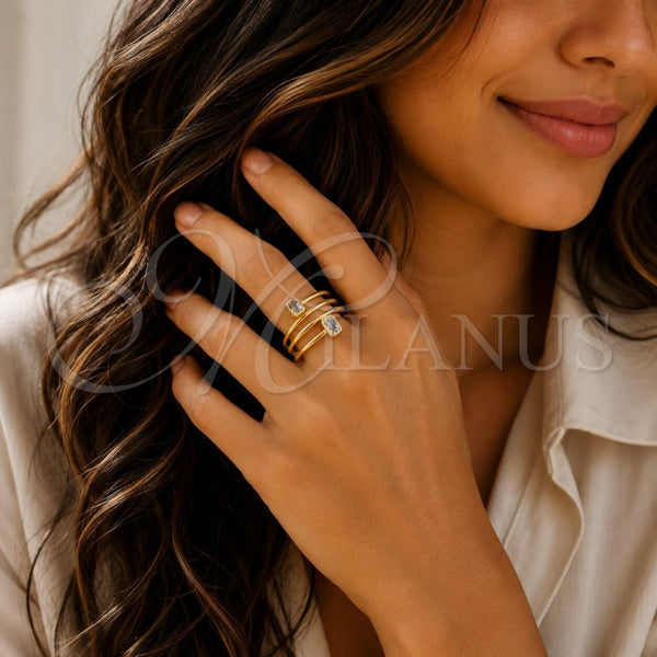 Anillo Multi Piedra 01.282.0015 Oro Laminado, Diseño de Baguette, con Zirconia Cubica Blanca, Pulido, Tono Dorado (Talla Unica)