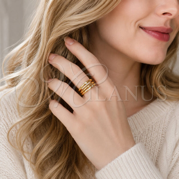 Anillo Multi Piedra 01.282.0016 Oro Laminado, con Micro Pave Blanca y Zirconia Cubica Blanca, Pulido, Tono Dorado (Talla Unica)