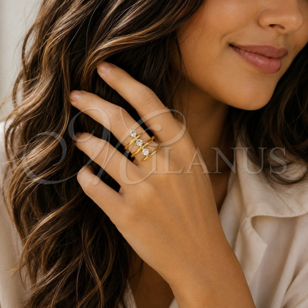 Anillo Multi Piedra 01.282.0017 Oro Laminado, con Zirconia Cubica Blanca, Pulido, Tono Dorado (Talla Unica)