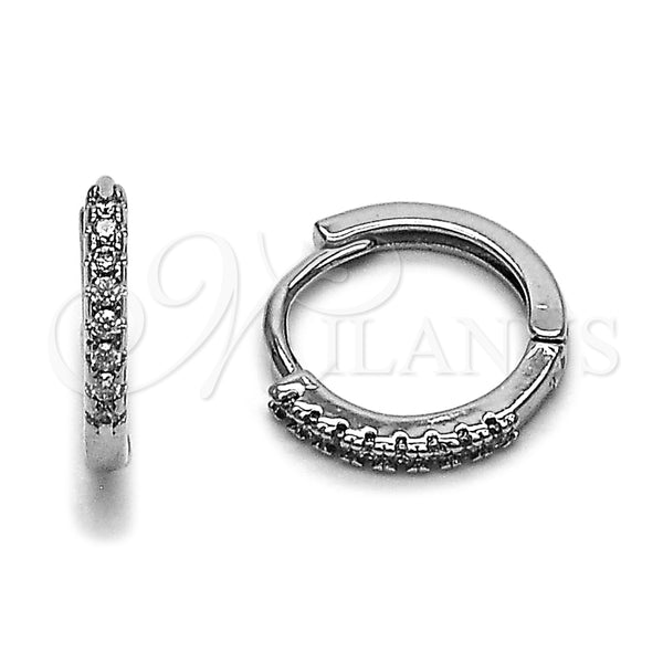 Argolla Huggie 02.452.0016.14 Rodio Laminado, con Micro Pave Blanca, Pulido, Rodinado