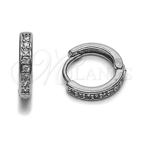 Argolla Huggie 02.452.0017.14 Rodio Laminado, con Zirconia Cubica Blanca, Pulido, Rodinado