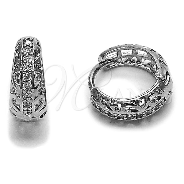 Argolla Huggie 02.452.0019.14 Rodio Laminado, con Micro Pave Blanca, Pulido, Rodinado